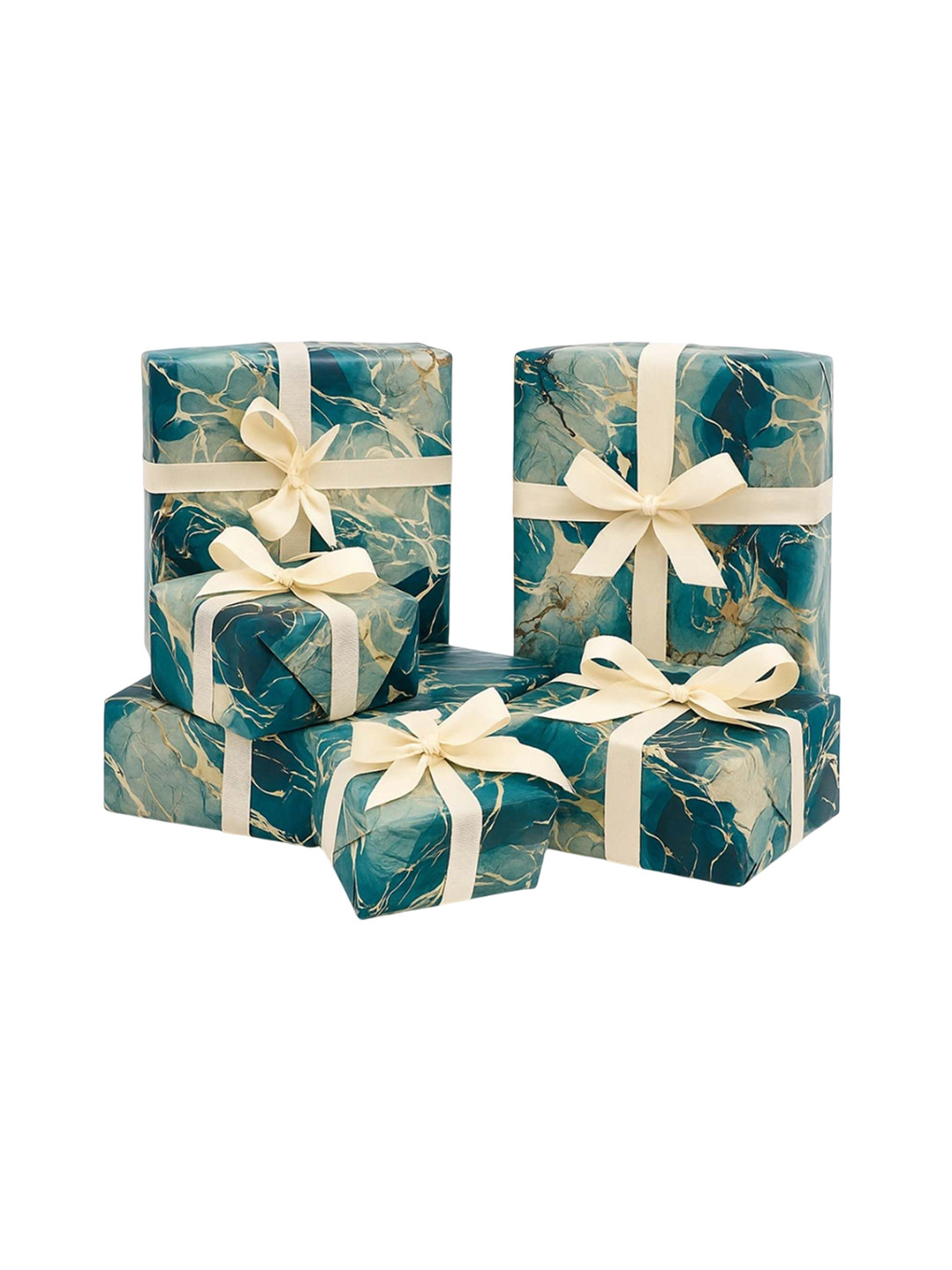 La Trove Set Of 15 Self Design Azure Marble Design Gift Wrapping Paper