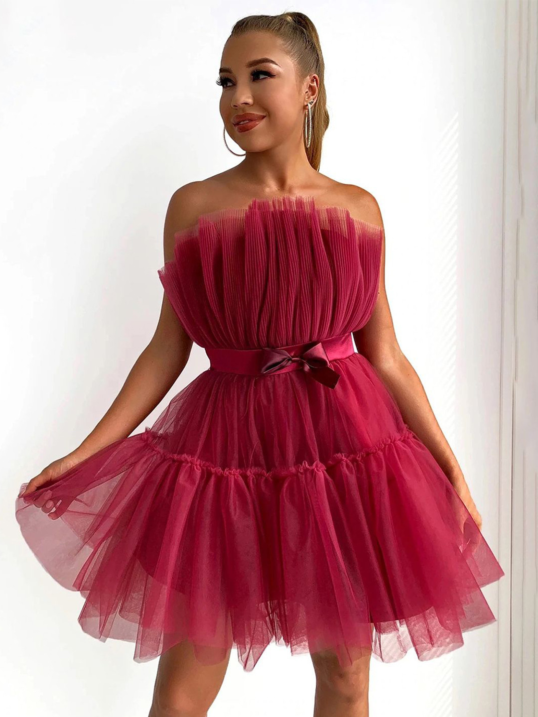 JC Mode Women Strapless Tulle Fit & Flare Dress