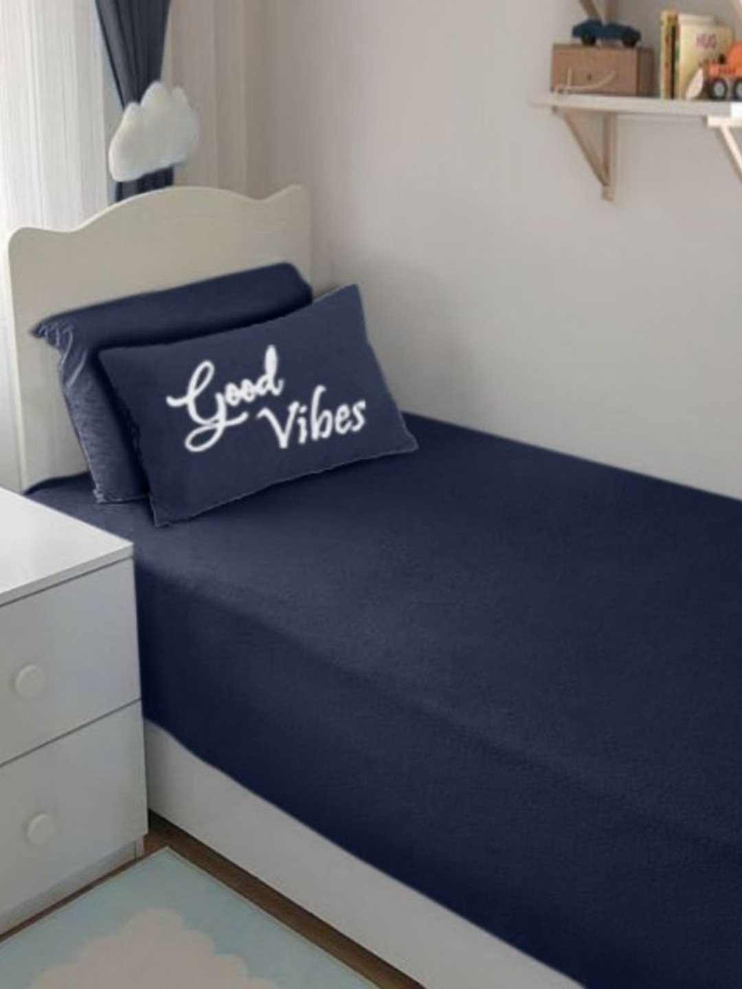 Bodycomfy Navy Blue Flat Cotton 400 TC Single Bedsheet Set 0.91 m x 1.06 m