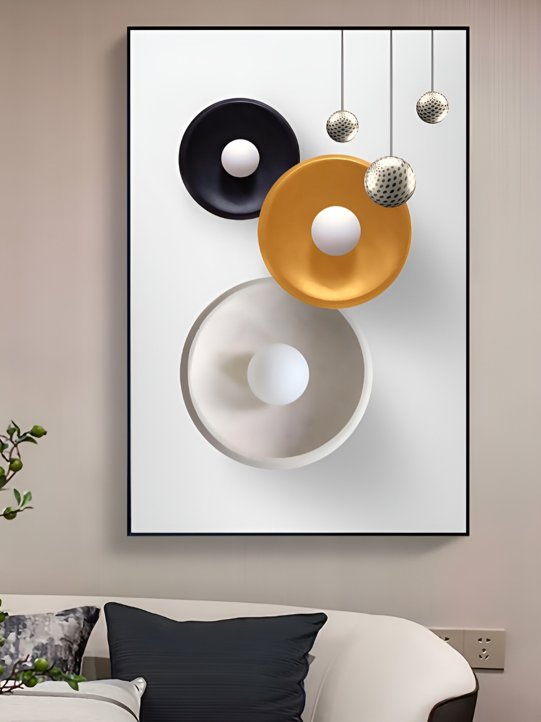 Myntra Elegant Homes Black & White Marble Disck Marble Lamp Canvas Wall Art