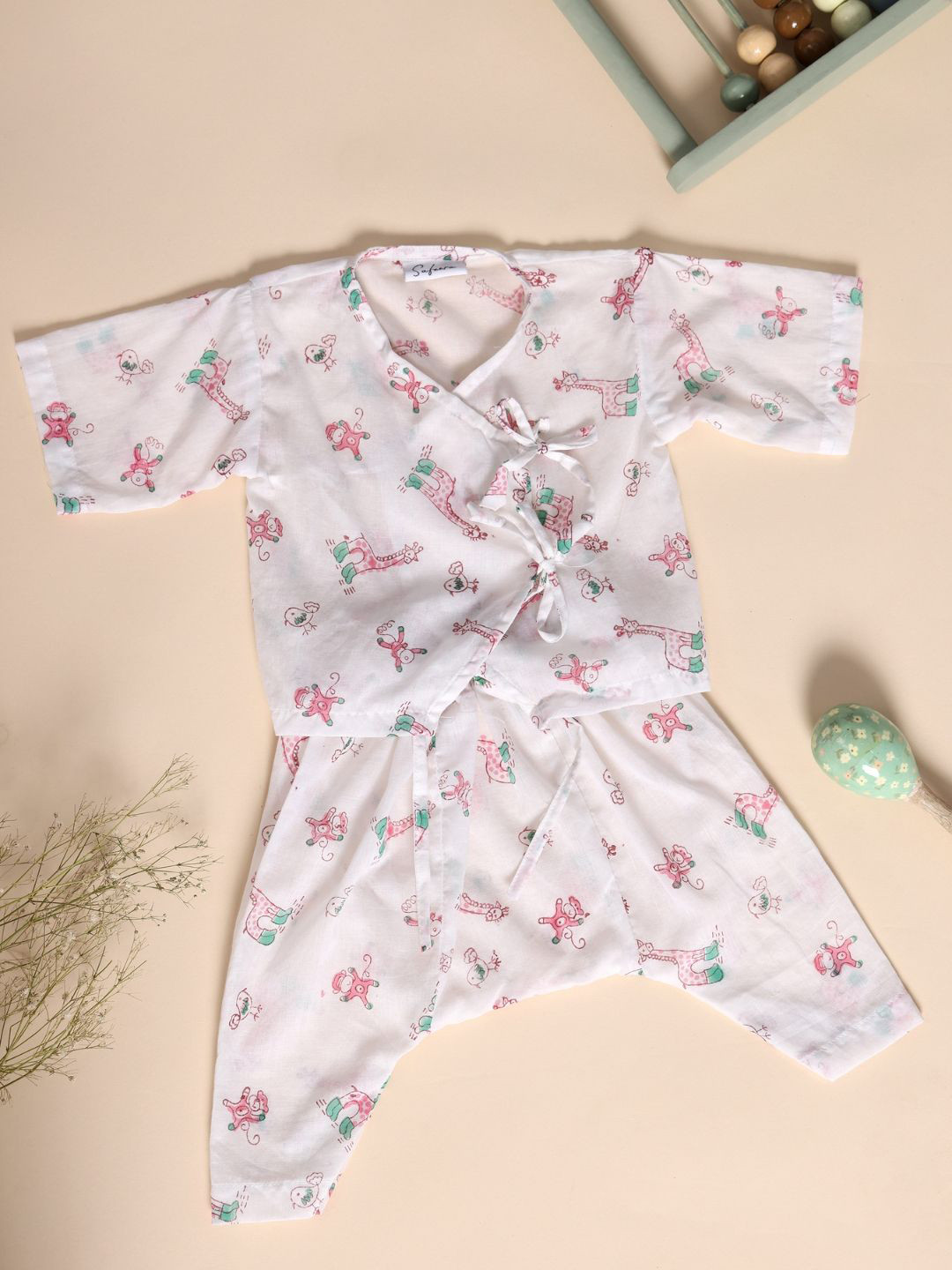 Safeera Kids Printed Pure Cotton Jhabla Set