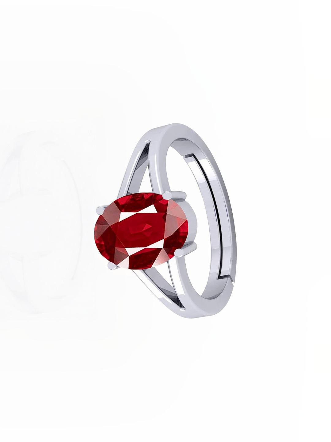 Barmunda Gems Brass Silver Toned Finger Ring with Red Stone