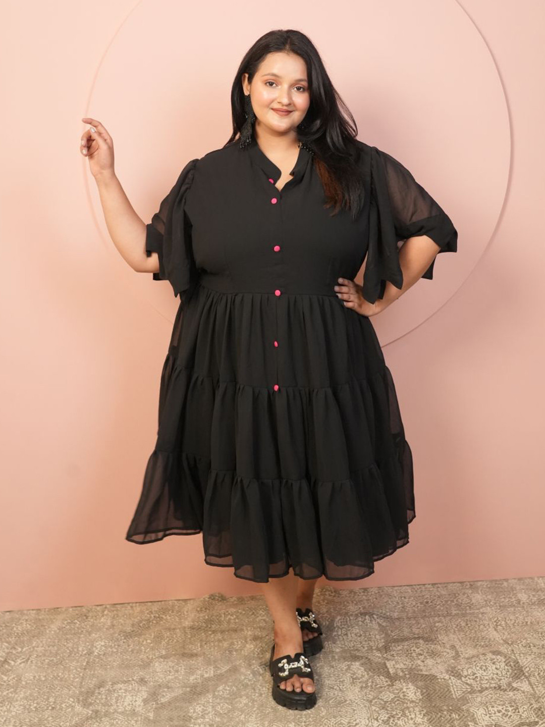 Swadeshi Shringaar Plus Size Black Tiered Dress