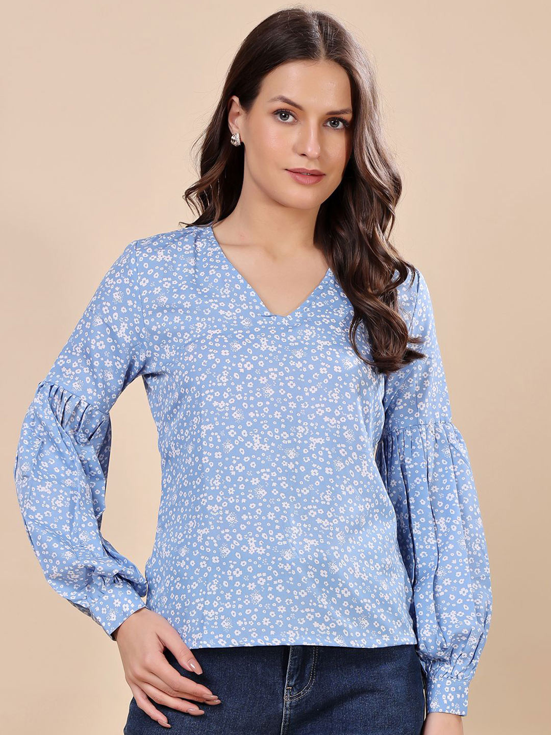 MINOS Women Floral Print Bishop Sleeves Tube Top