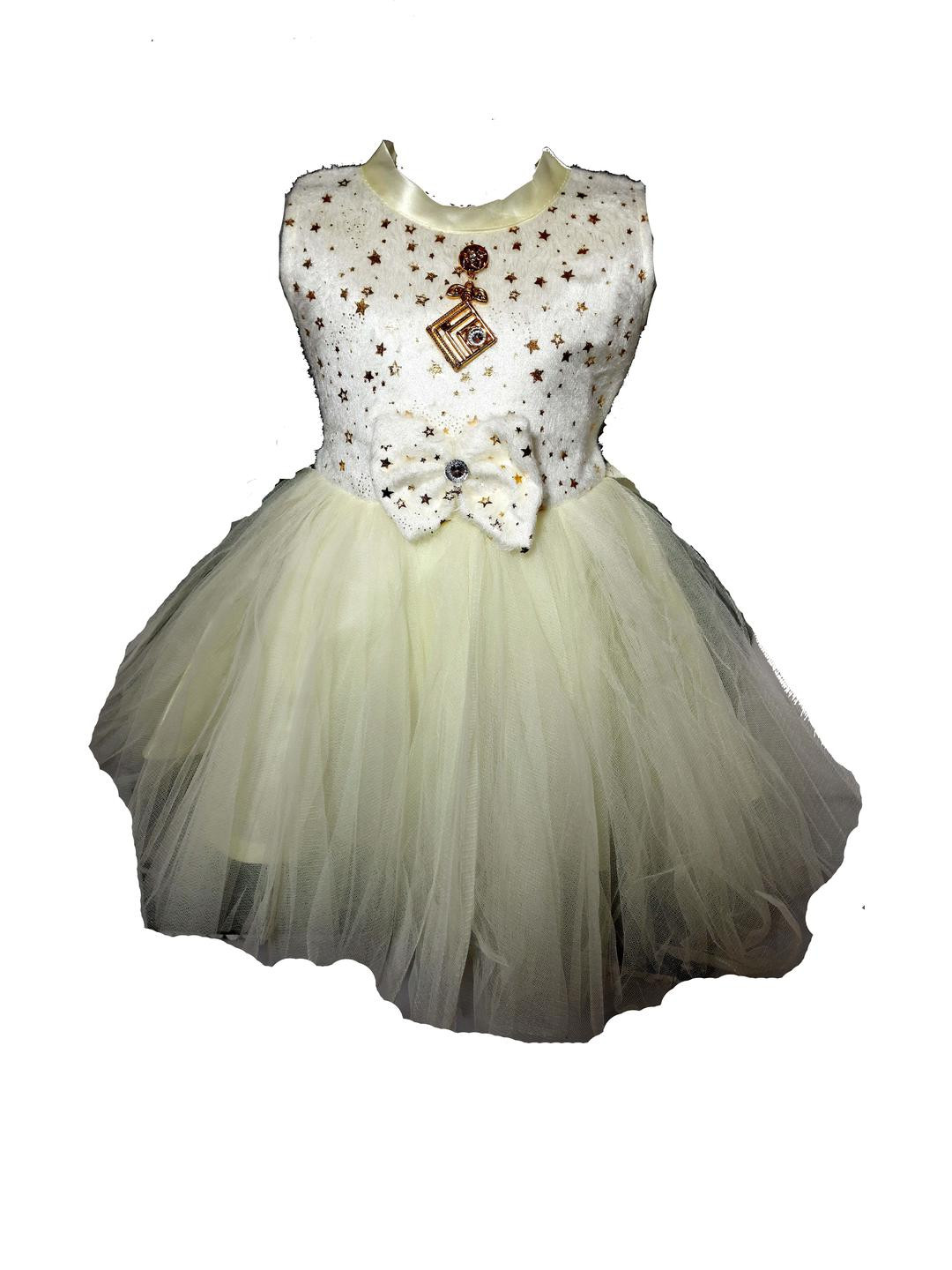 Samjho Fashion Girls Cream Embellished Georgette Fit & Flare Midi Dress