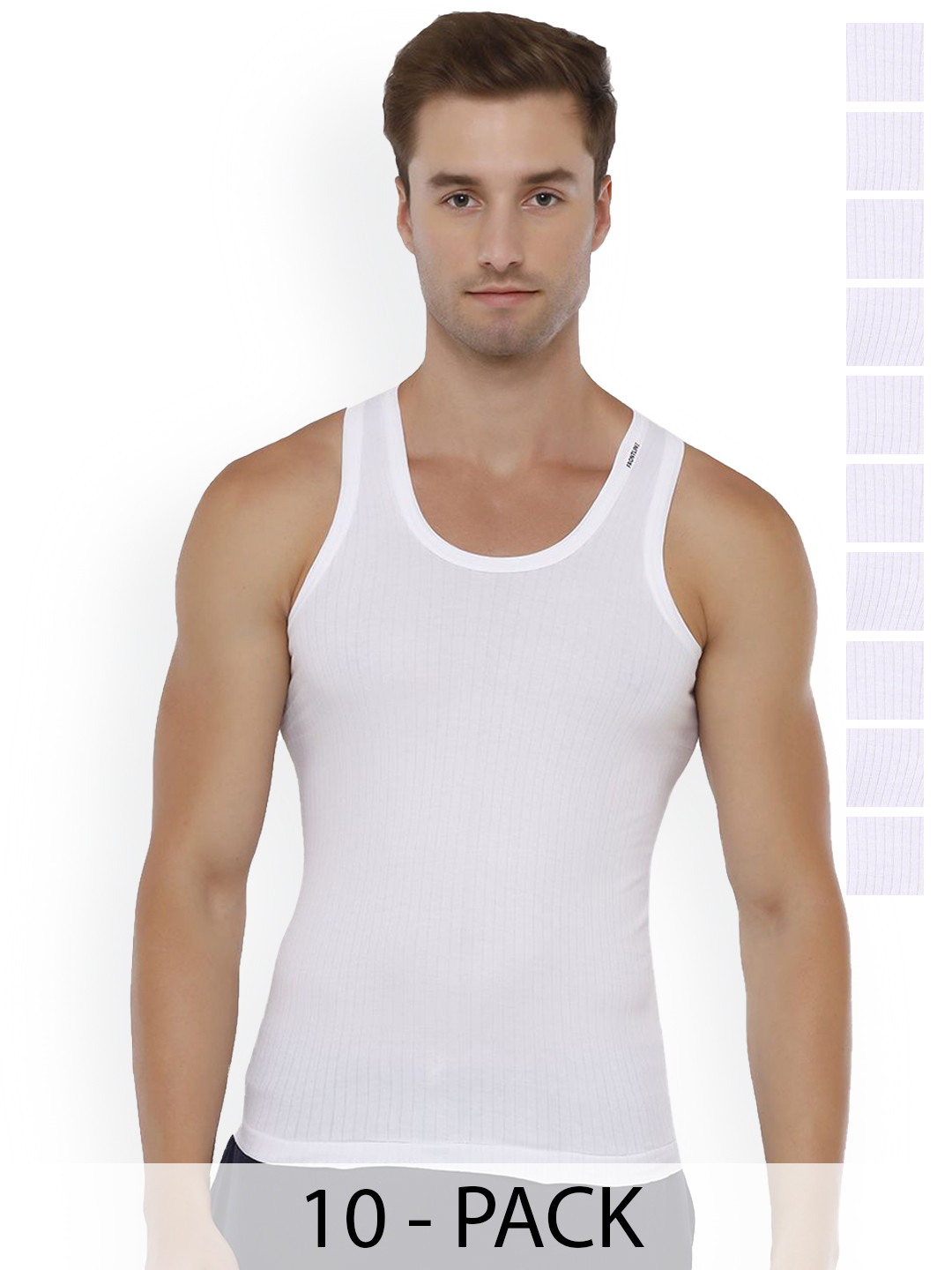 Rupa Frontline Pack Of 10 Striped Pure Cotton Undershirt Vests Frontline--Xing-Whit-RN-10