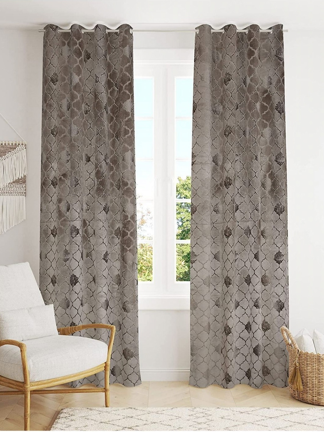 Aura Grey 2 Pieces Geometric Long Door Curtains