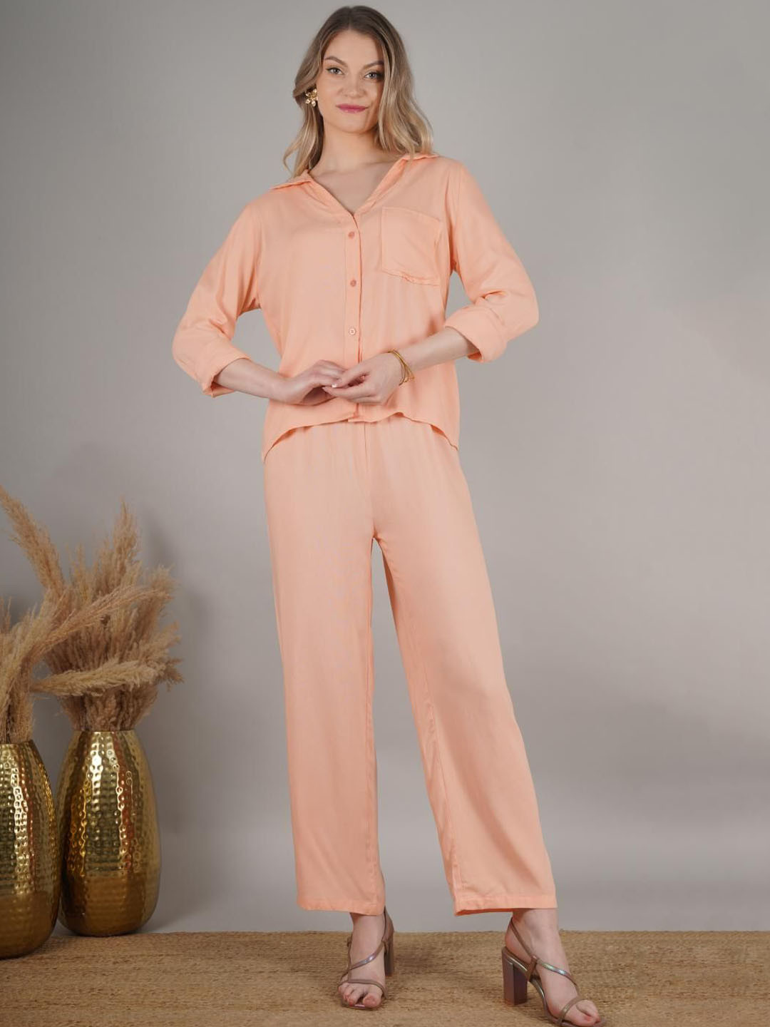 MODA-Q Collared Neck Three Fourth Sleeve Shirt With Trouser Co-Ords