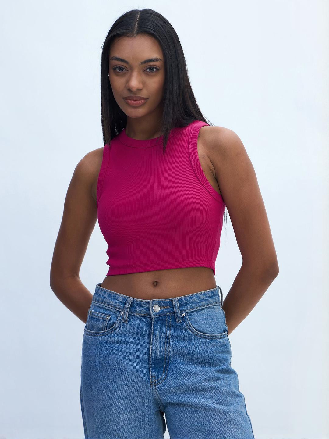 Nun Women Ribbed Tank Cotton Crop Top