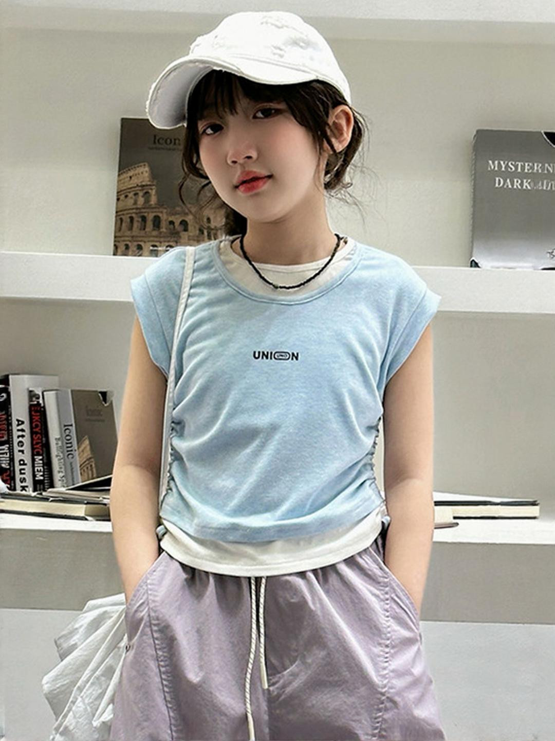 LULU & SKY Girls Placement Print Side Drawstring Top