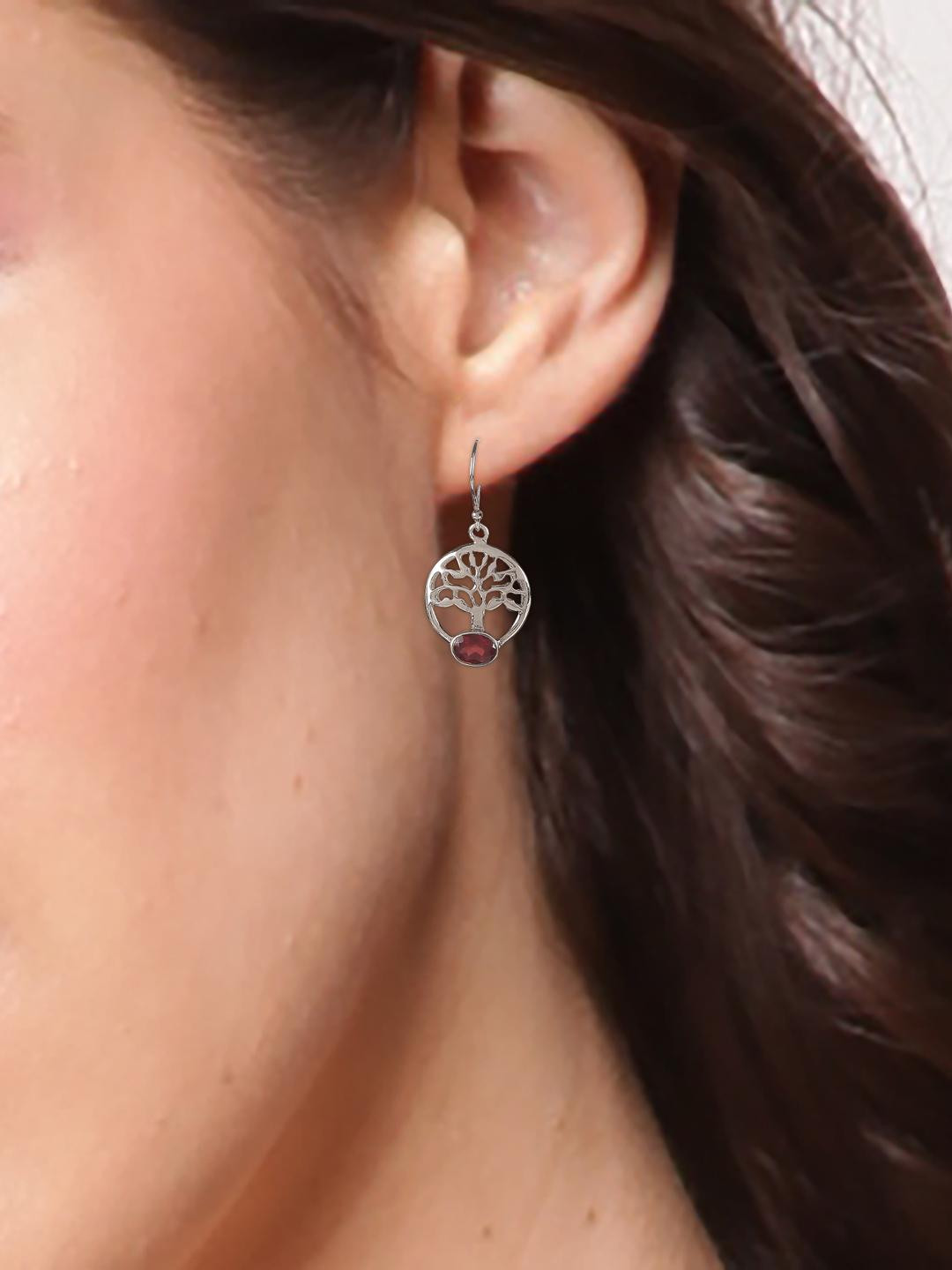 FUSIONARI Women 925 Sterling Silver Garnet Turquoise Stud Earrings