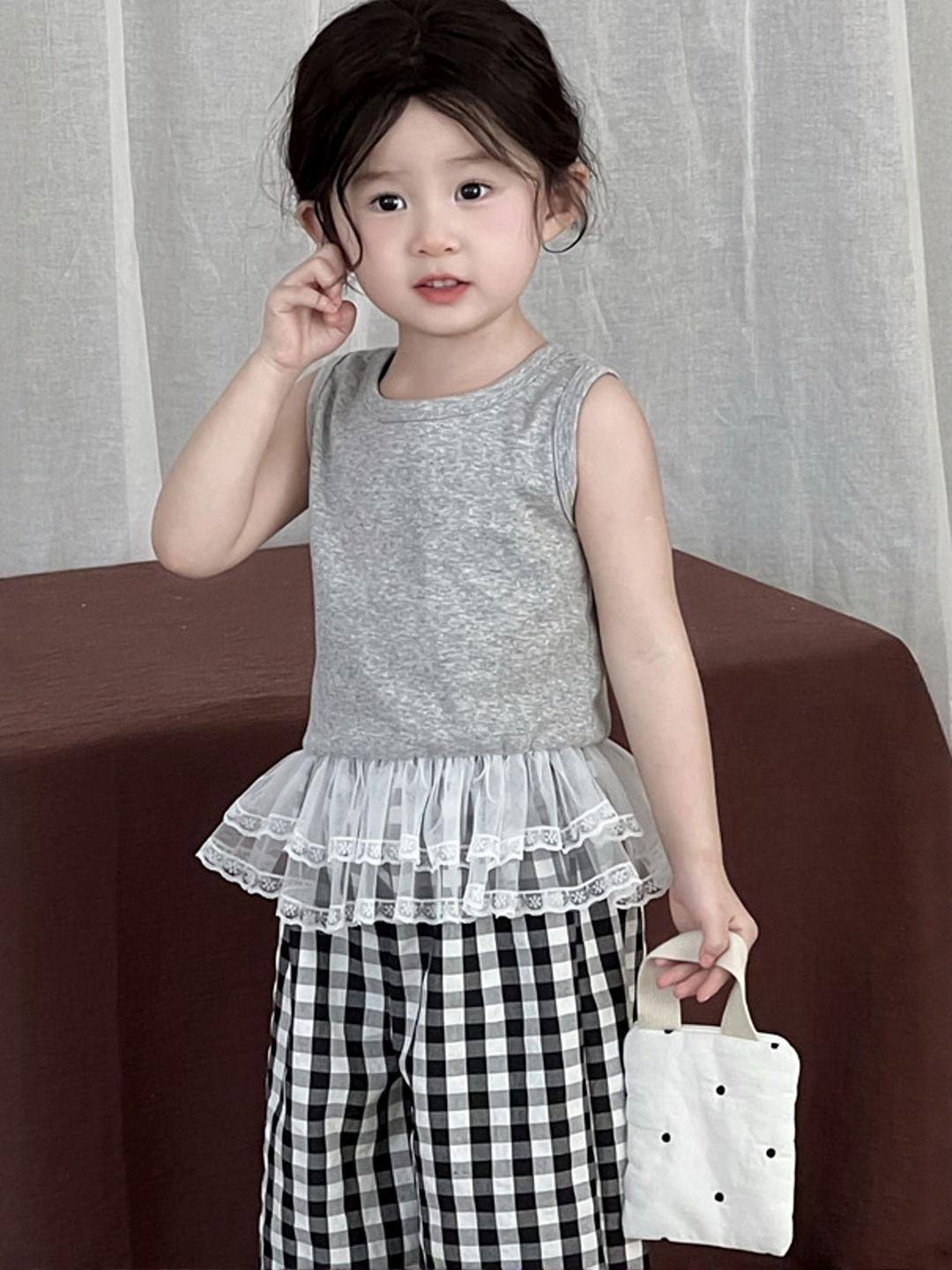 LULU & SKY Girls Lace Hem Crew Neck Top