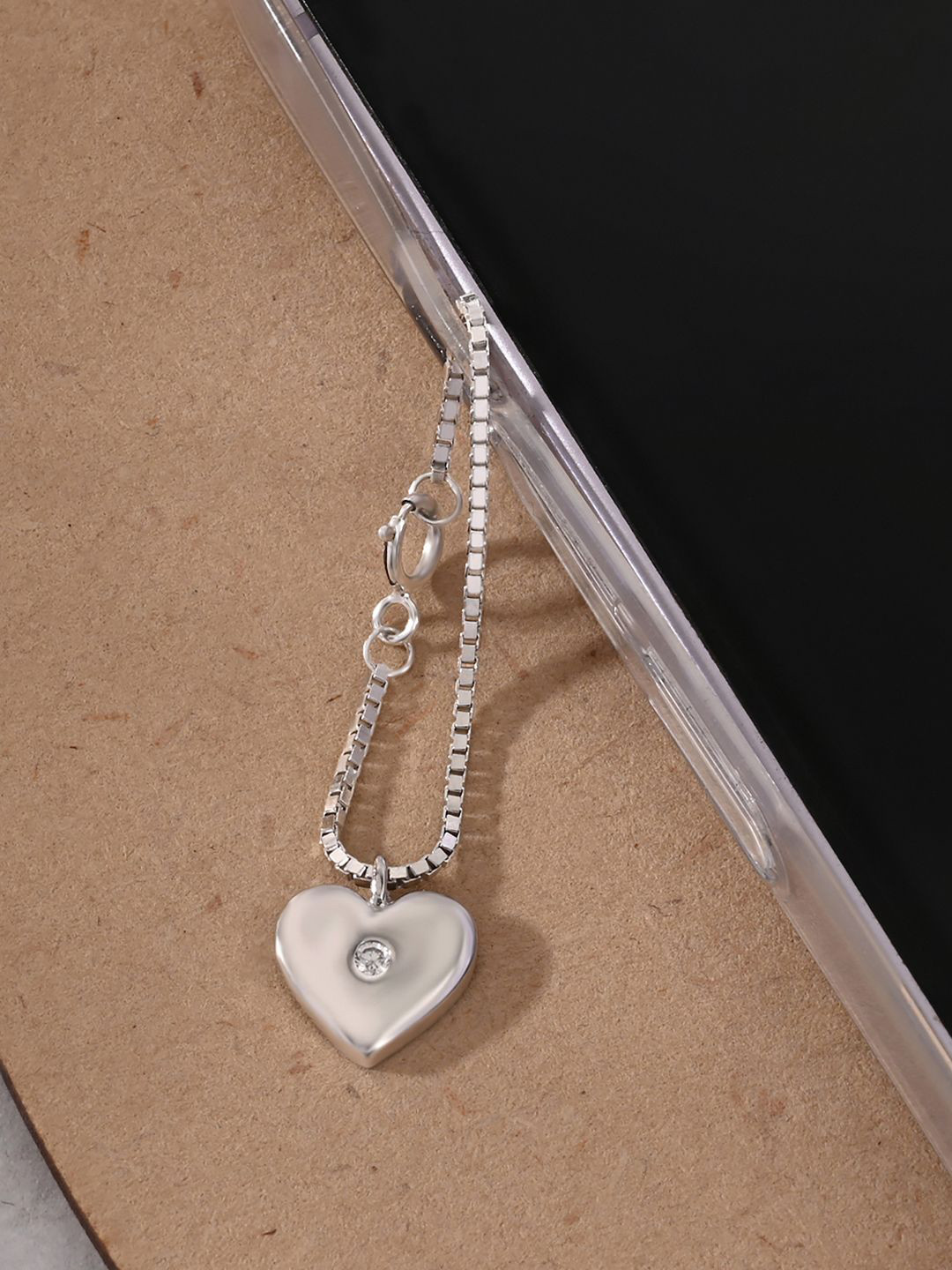 TOUCH925 Pure Silver Cubic Zirconia-Studded Love Heart Watch Charms