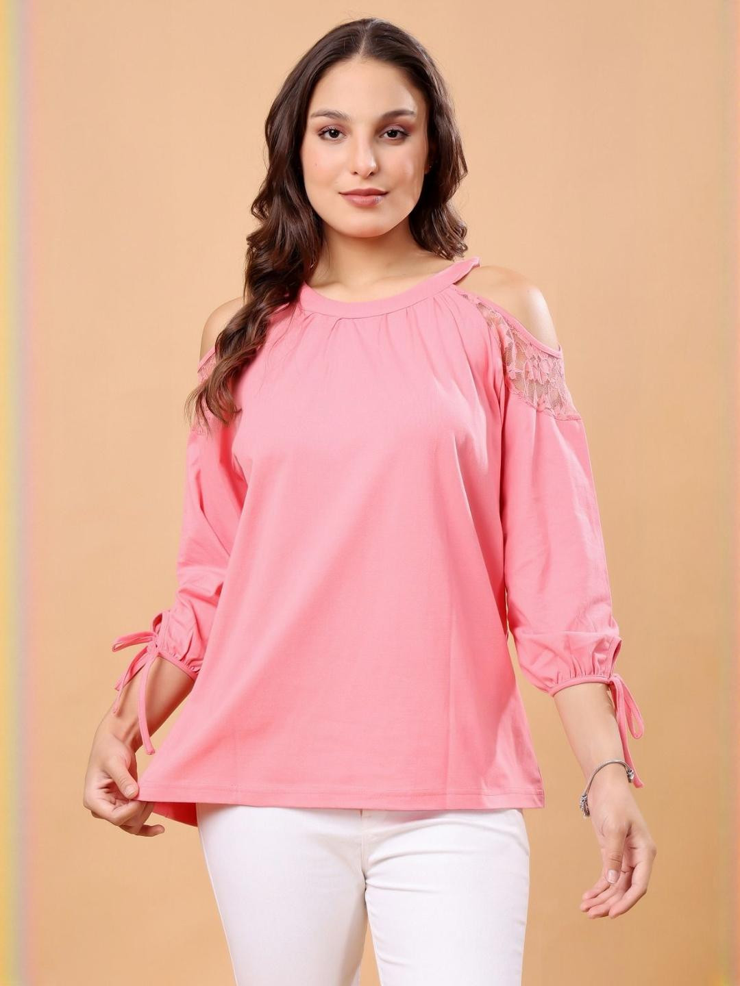 RANGRIWAZ Women Cold-Shoulder Sleeves Cotton Top