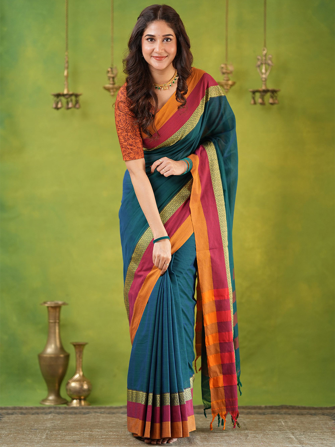 RAAG VARNAM Rama Green Narayanpet Mercerized Cotton Saree