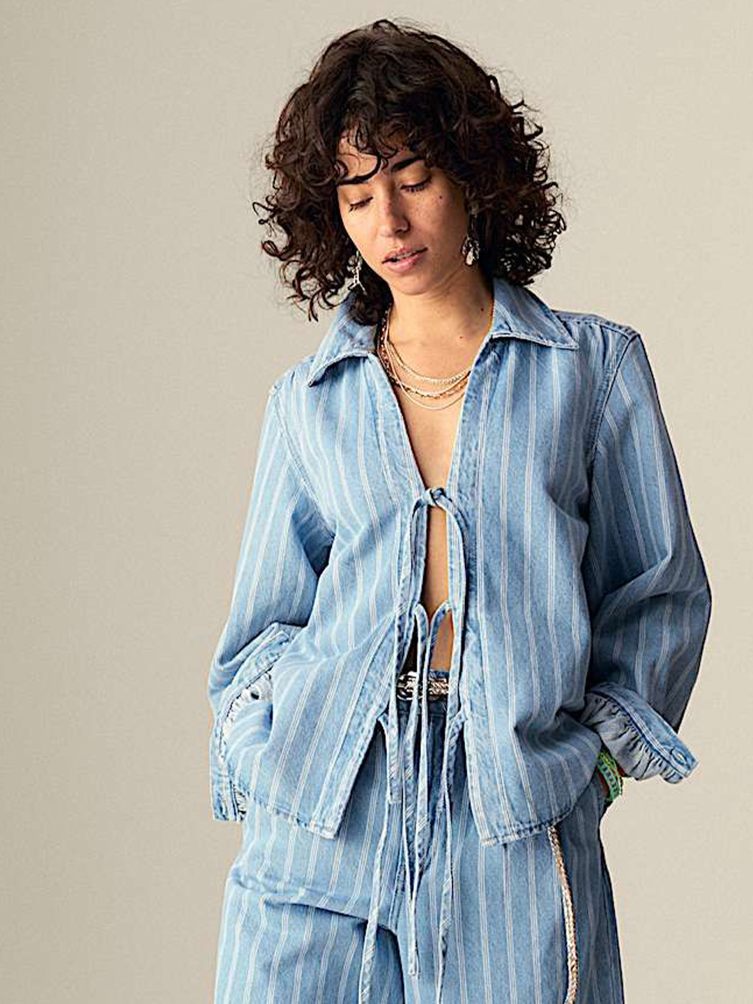 Marks & Spencer Autograph Women Striped Cotton Shirt Style Top