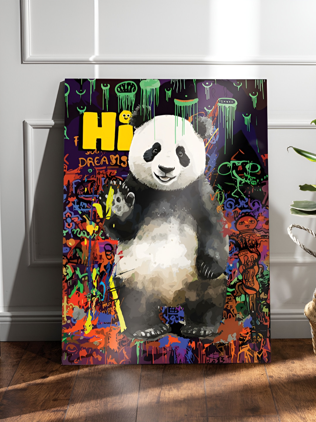 Myntra Elegant Homes Black & White Hi Panda Pop Graffiti Canvas Wall Art