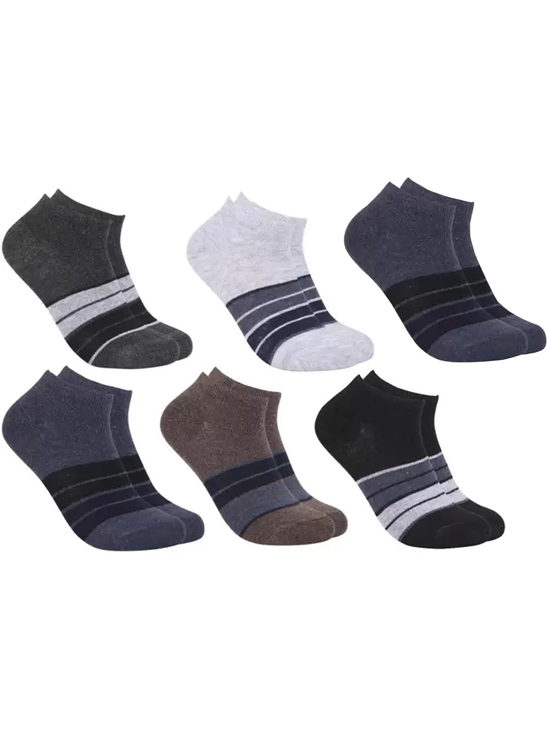 Winget Men Pack Of 6 Patterned Cotton Ankle Length Socks