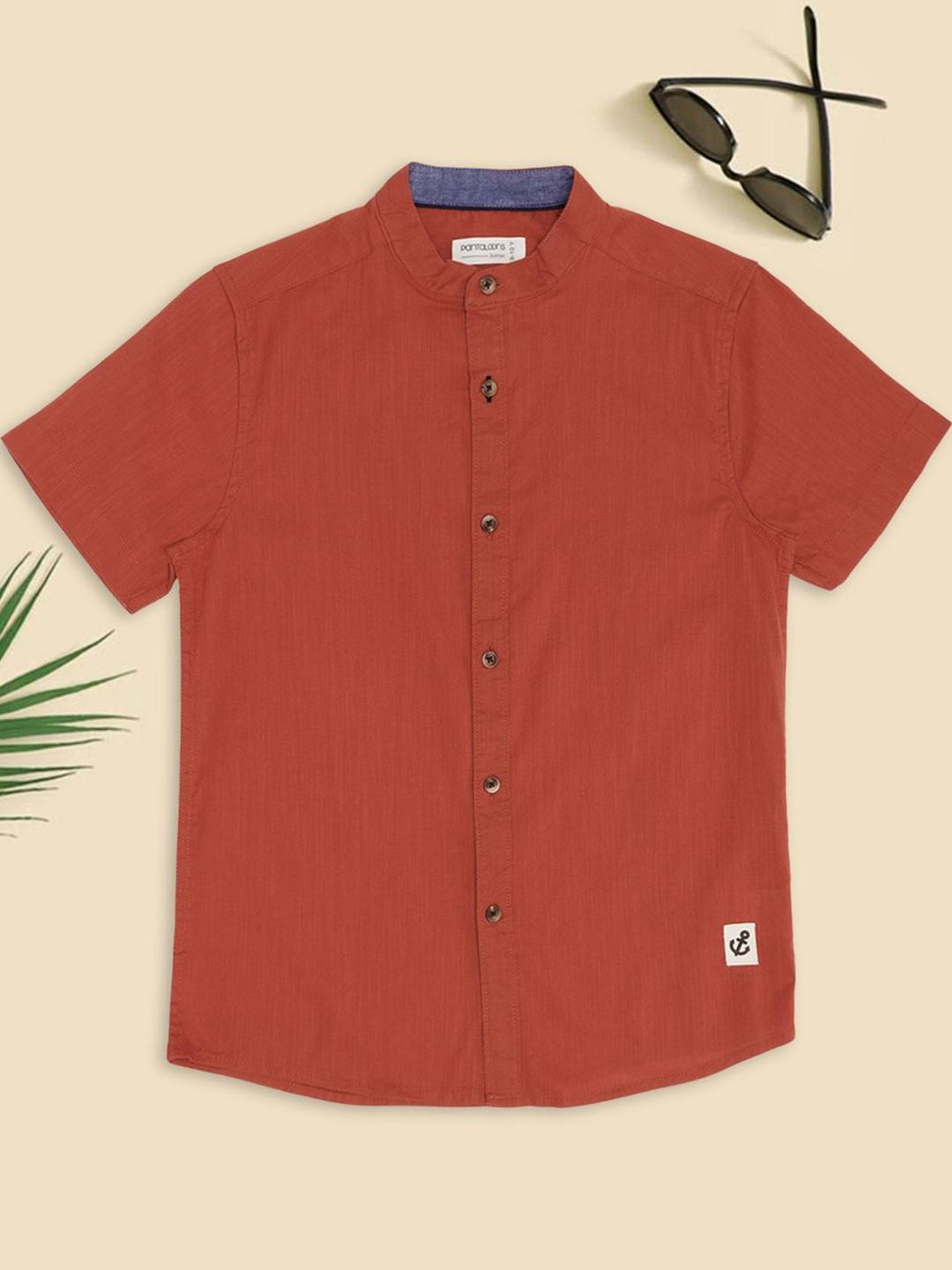 Pantaloons Junior Boys Solid Mandarin Collar Pure Cotton Casual Shirt