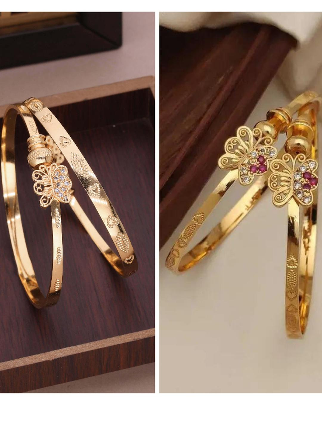 Anouk Women Pack of 2 Gold-Plated American Diamond Adjustable Gold Bangles