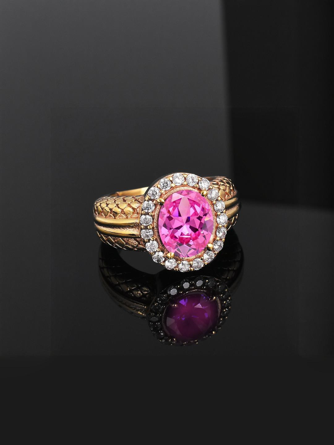Barmunda gems Pink Brass Zircon Finger Ring