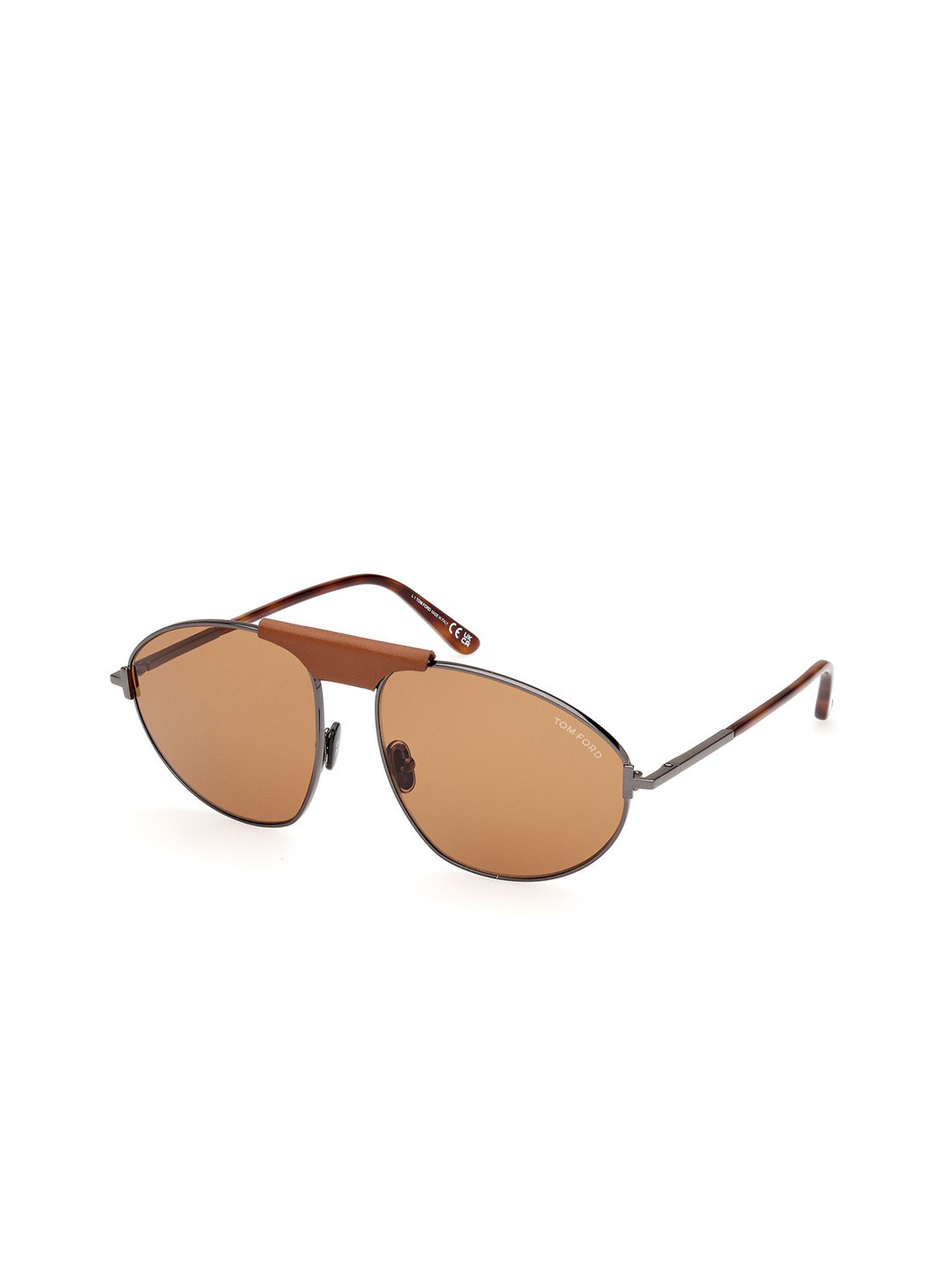 Tom Ford Men Brown Lens & Steel-Toned Aviator Sunglasses with