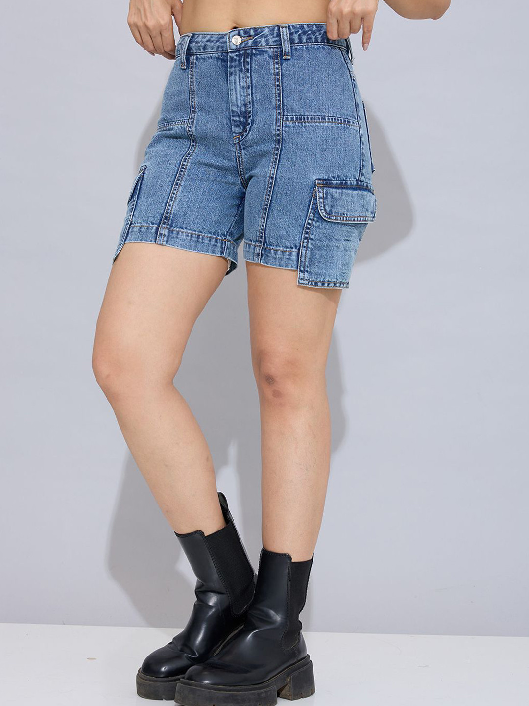 STORMY JEANS Women High-Rise Cotton Cargo Shorts