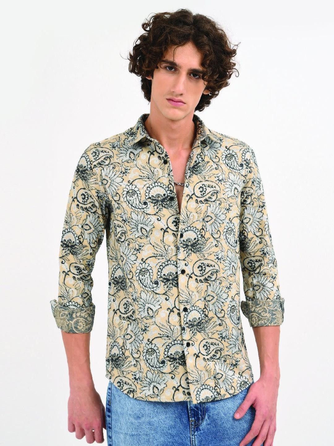 Blu MNKY Classic Slim Fit Floral Printed Cotton Casual Shirt