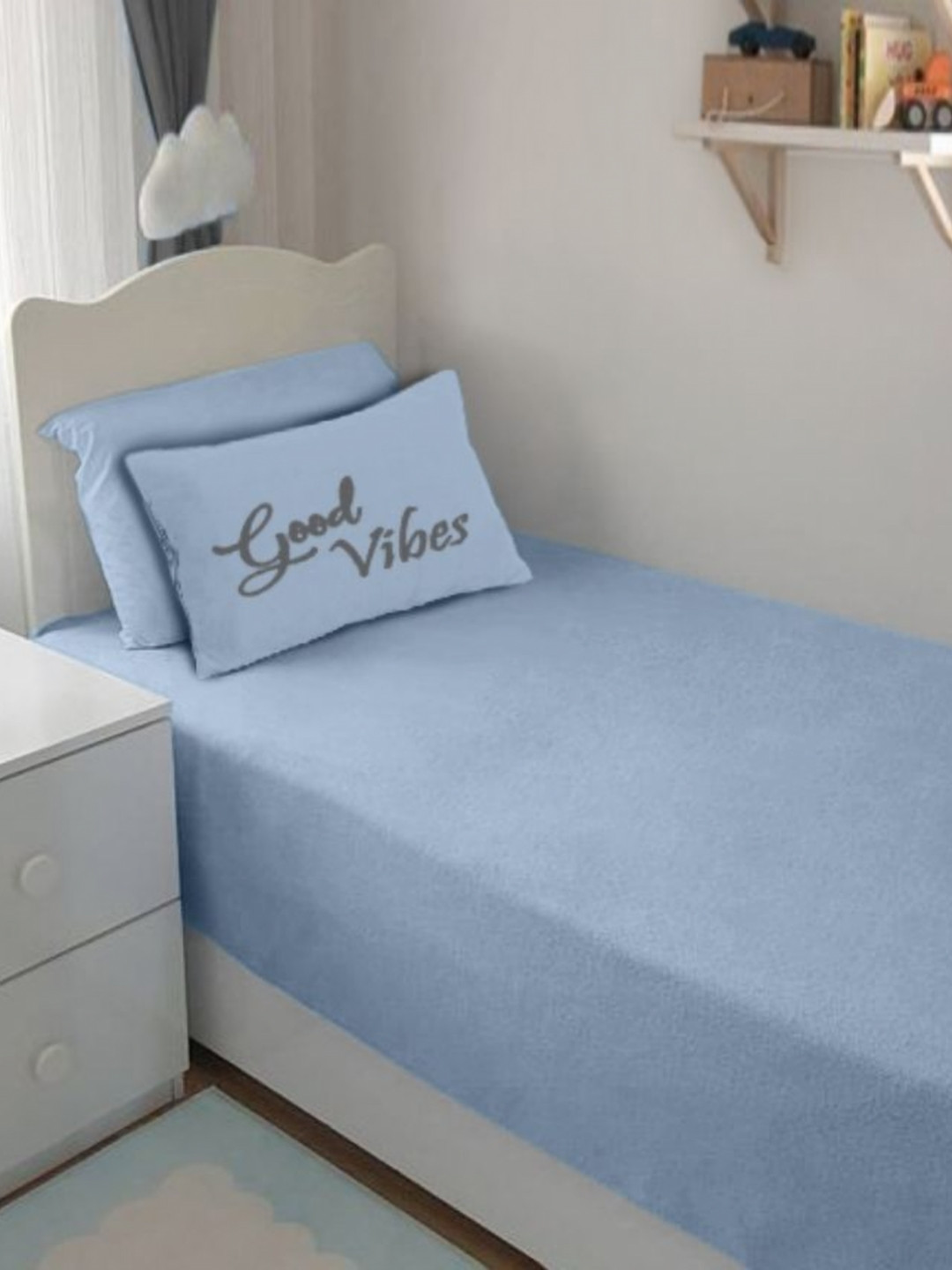 Bodycomfy Turquoise Blue Pure Cotton 400 TC Fitted Single Bedsheet Set 91.44 cm x 1.06 m