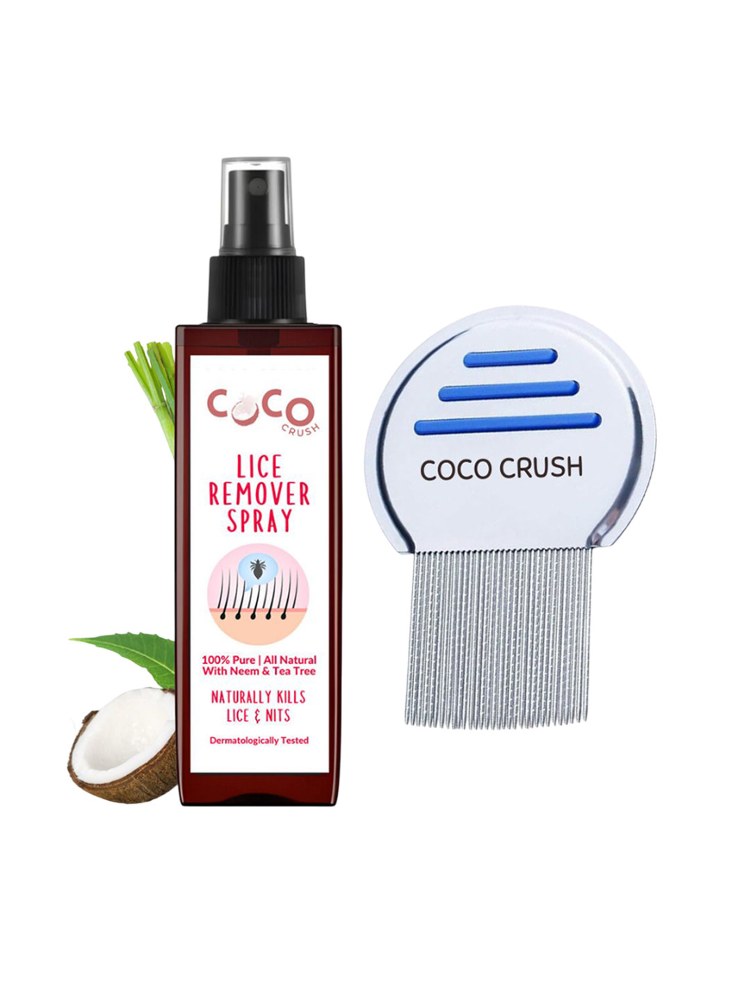 Coco Crush Set Of 2 Lice Remover Hair Spray With Neem & Coconut Oil - 50 ml & Hair Comb