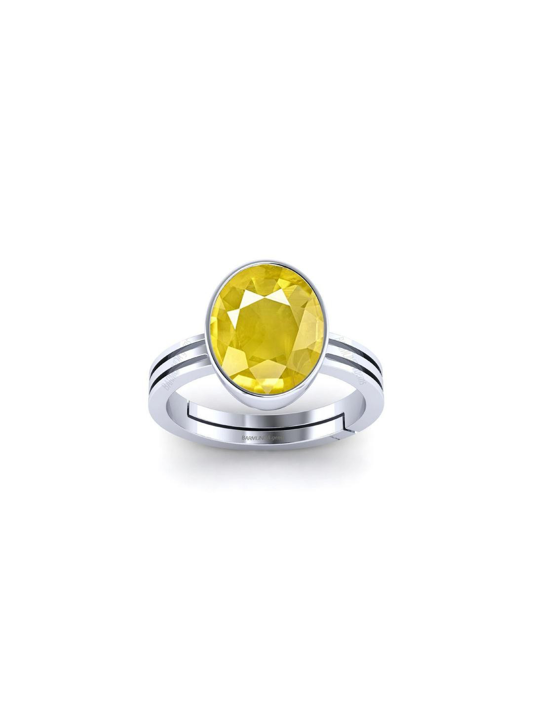 Barmunda Gems Brass Silver Toned Finger Ring with Yellow Stone