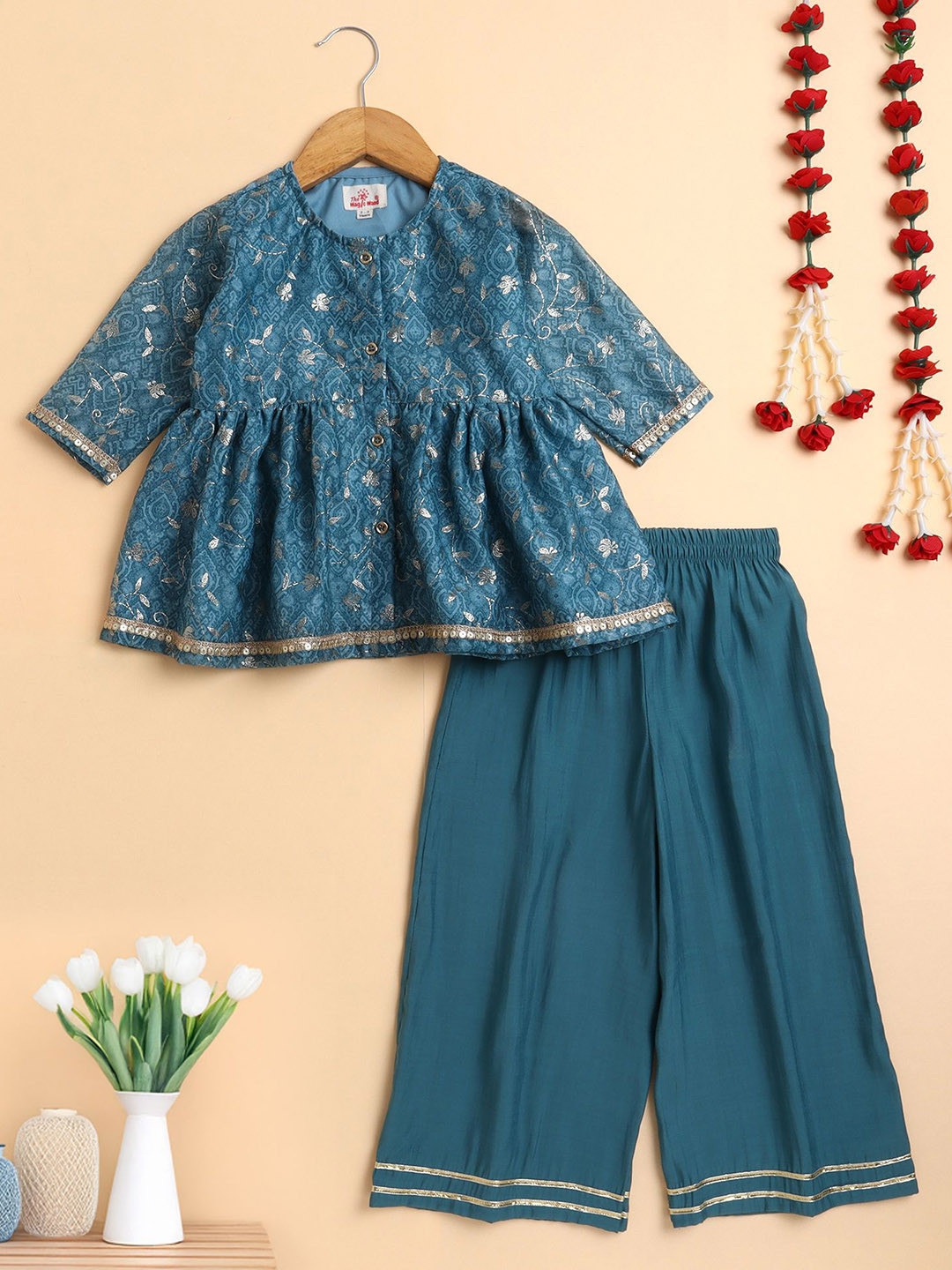 The Magic Wand Girls Ethnic Motifs Printed Pathani Top with Palazzos