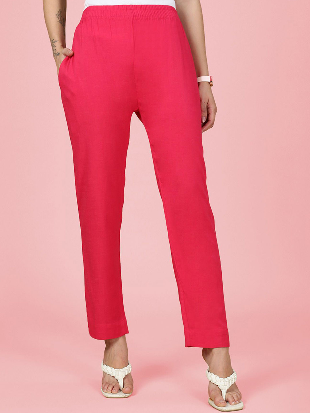 indian flower Women Original Slim Fit Mid-Rise Cigarette Trousers