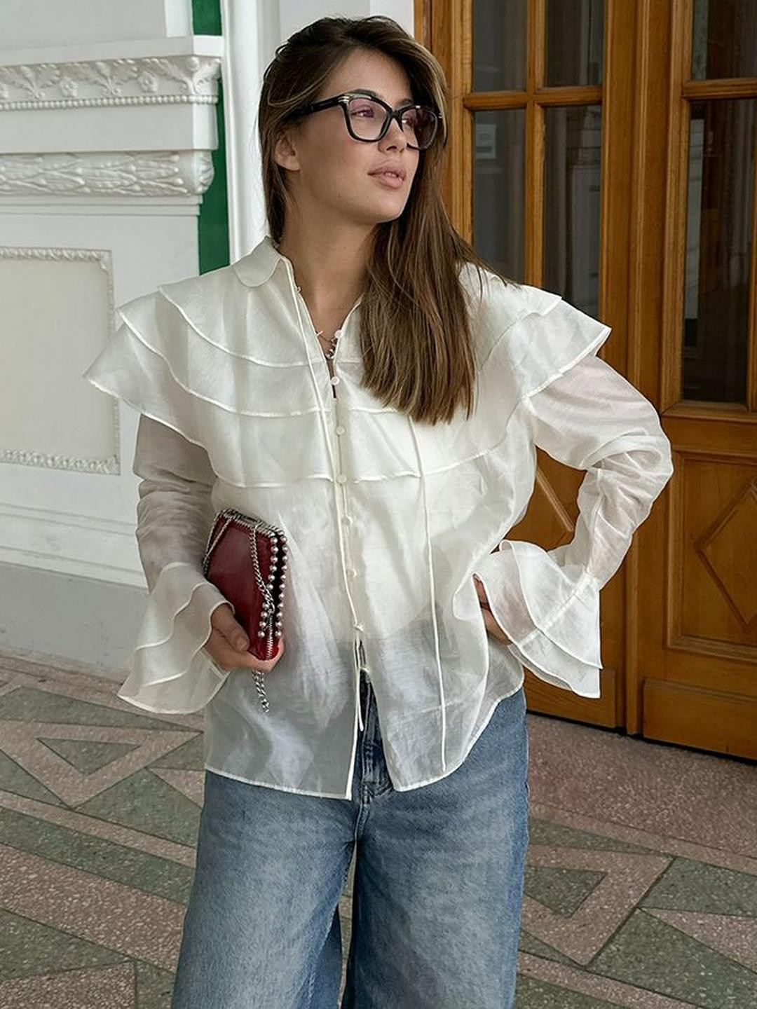 MIAKEE Martell Self Design Shirt Collar Top