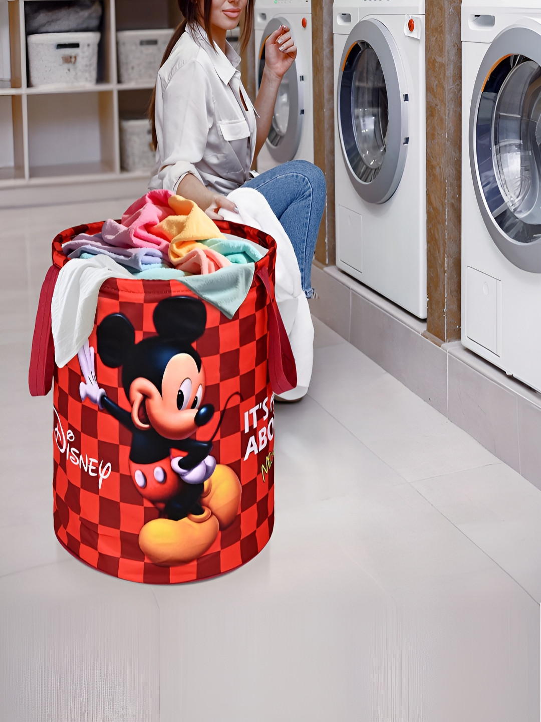 YK Maroon & Black Mickey Mouse Checked Foldable Organisers 45L