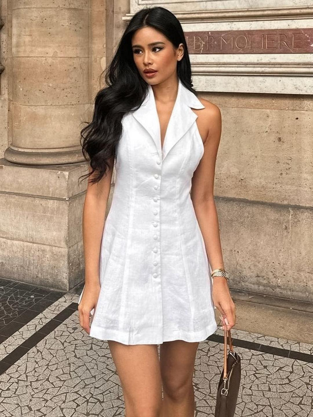 MIAKEE Gatiss Lapel Collar Cotton Shirt Mini Dress