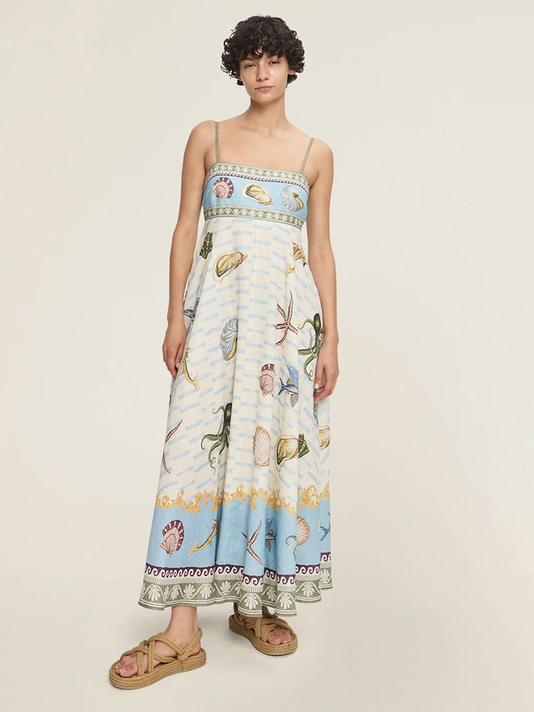 JC Mode Conversational Printed Shoulder Straps Fit and Flare Maxi Dress