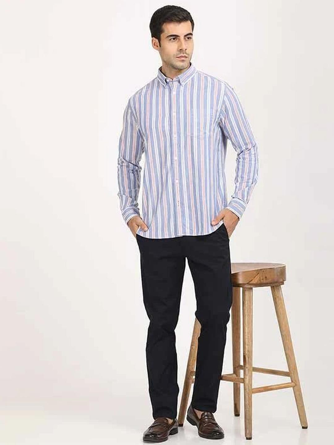 Indian Terrain Multi Stripes Striped Button-Down Collar Casual Shirt