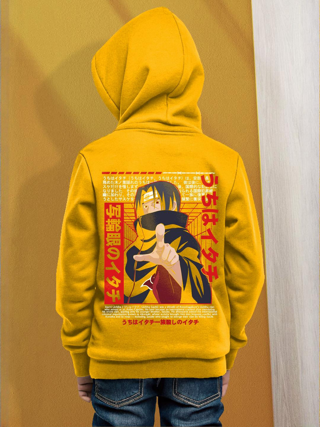 LONDON STREETS Unisex Kids Yellow Anime Printed Hooded Sweatshirt