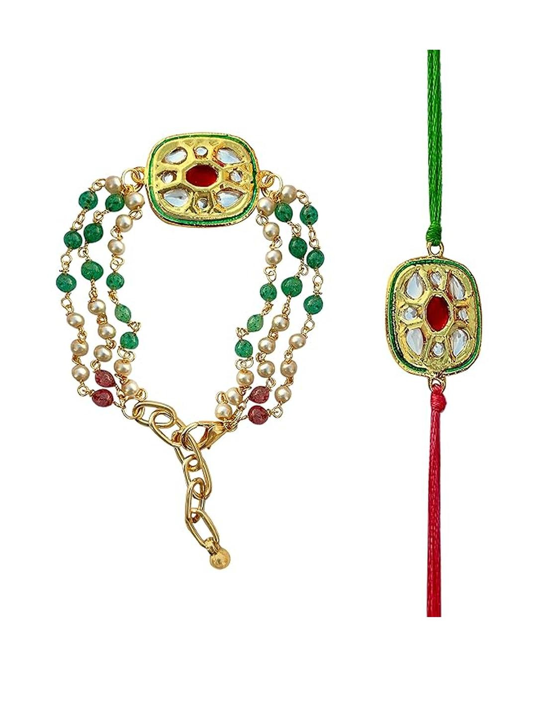 FURE Multicolor Pearls Bracelet Lumba & Thread Rakhi Set