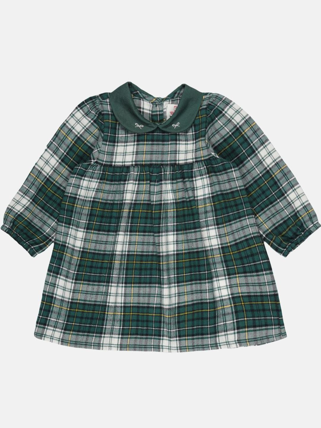 YOUNG BIRDS Girls Peter Pan Collar Checked Cotton A-Line Dress