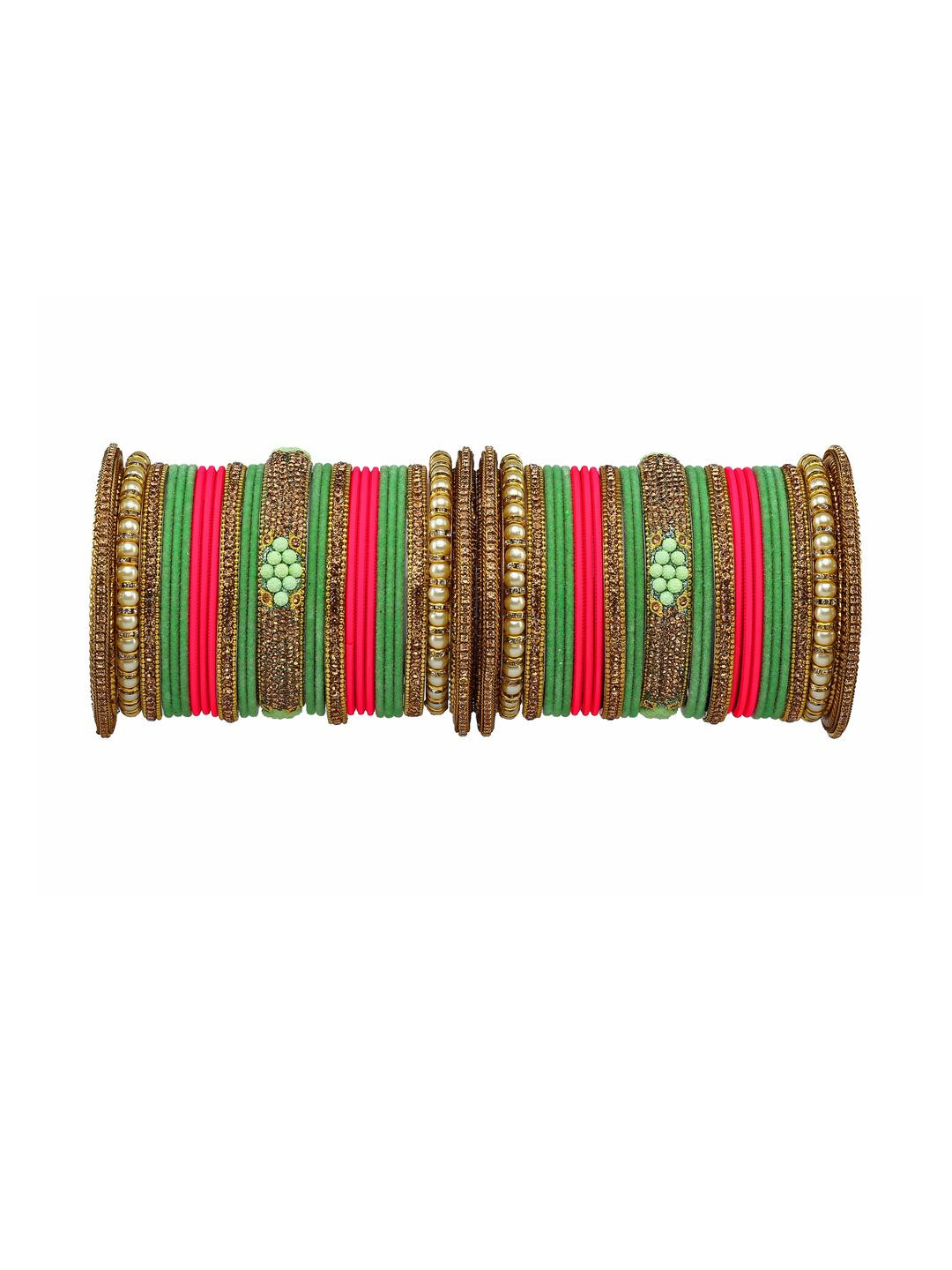 RIJOLI Women Artificial Stones and Beads Double Bangle Set