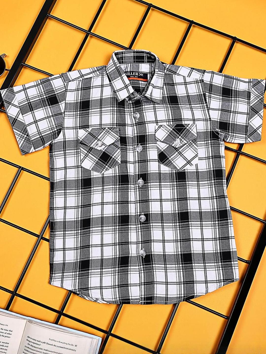 Killer Boys Classic Fit Buffalo Checked Spread Collar Cotton Casual Shirt