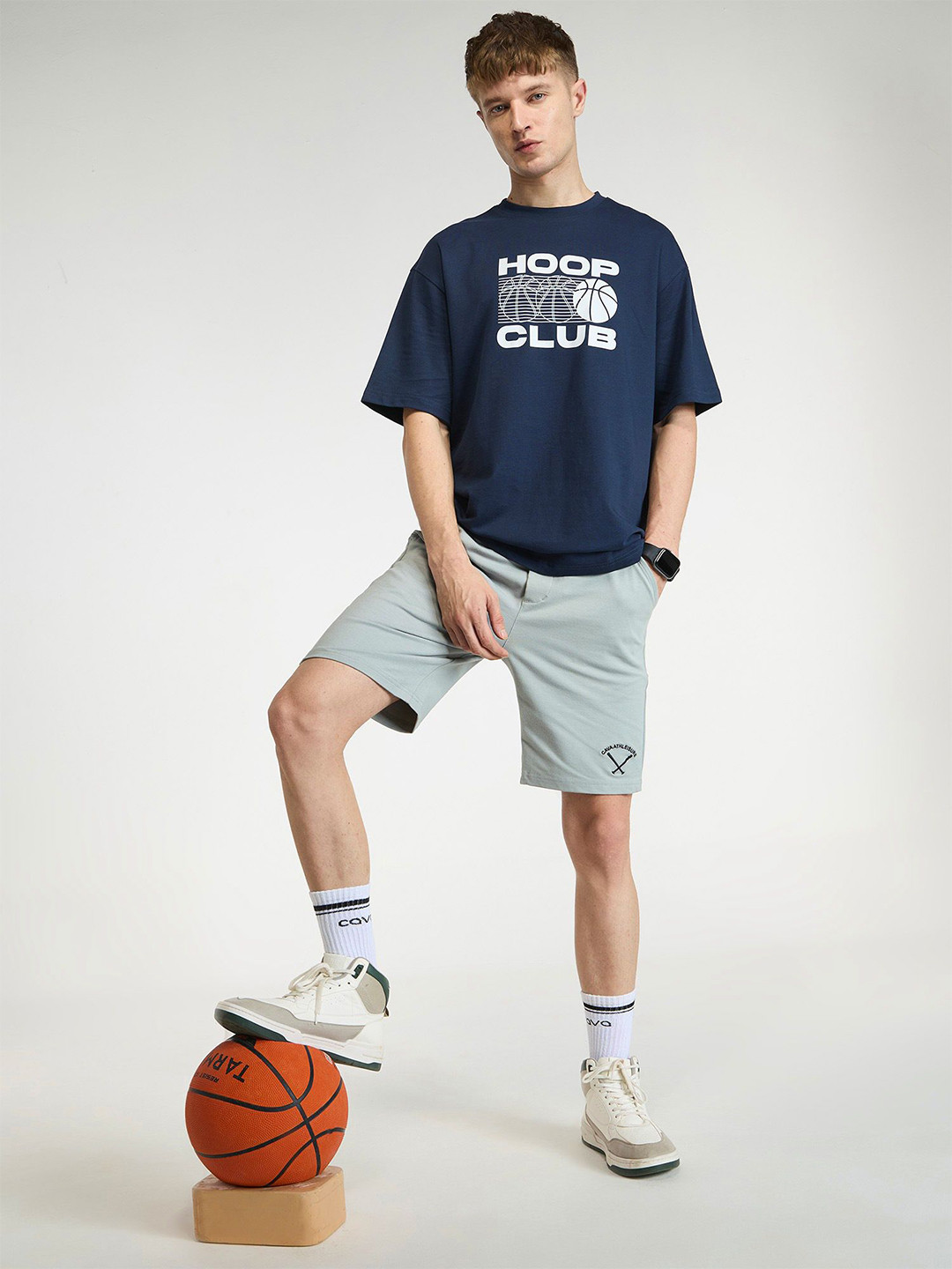 CAVA Men Navy Certified Hoopers Oversized Printed Cotton Tee