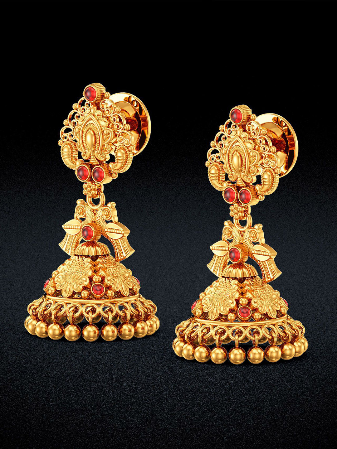 Joyalukkas Peacock Paisley Glitz Gold Jhumkas- 9.2 gms
