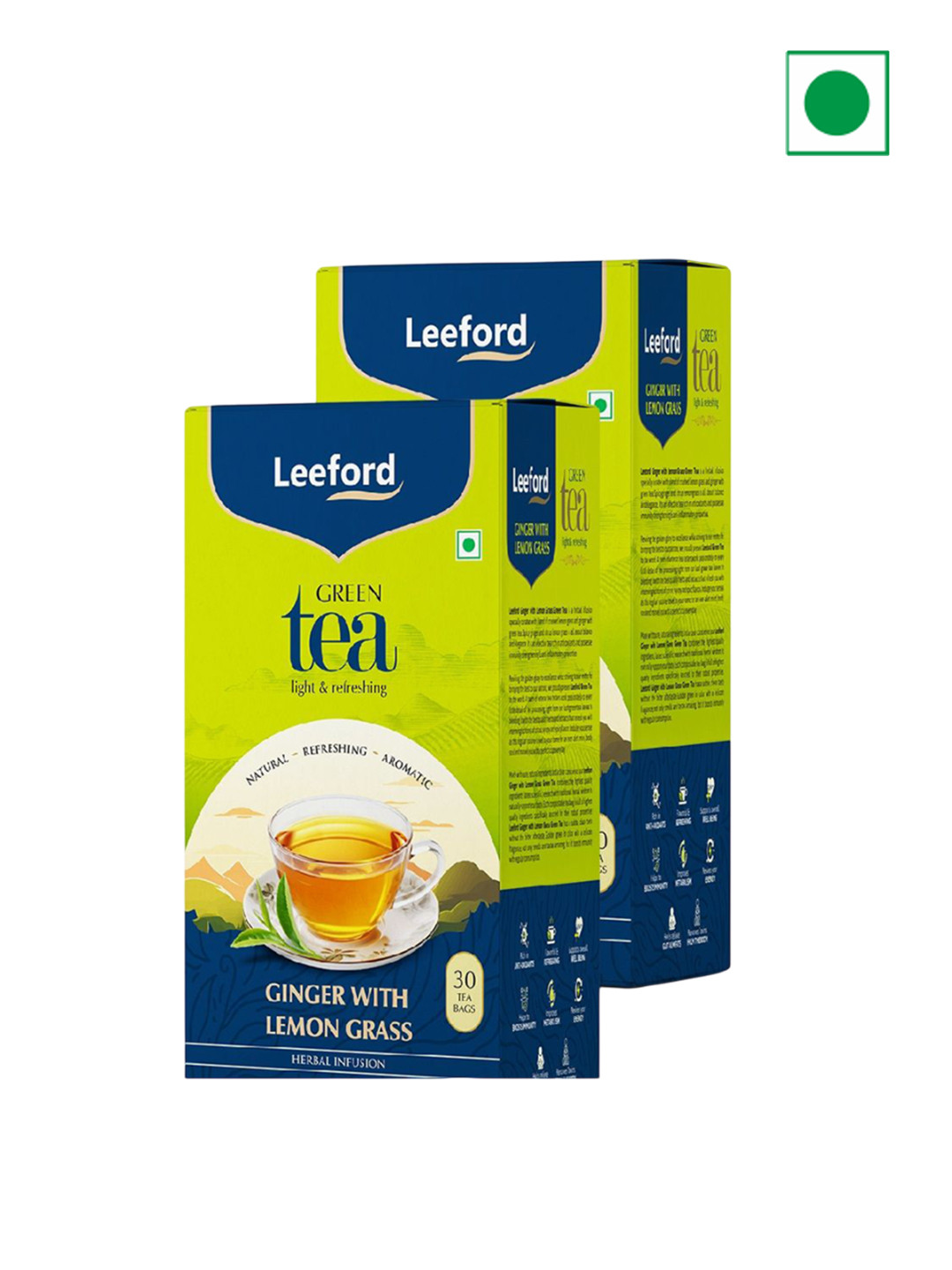 Leeford Pack of 2 Ginger Lemongrass Green Tea for Refreshing & Immunity Boost 30Bags