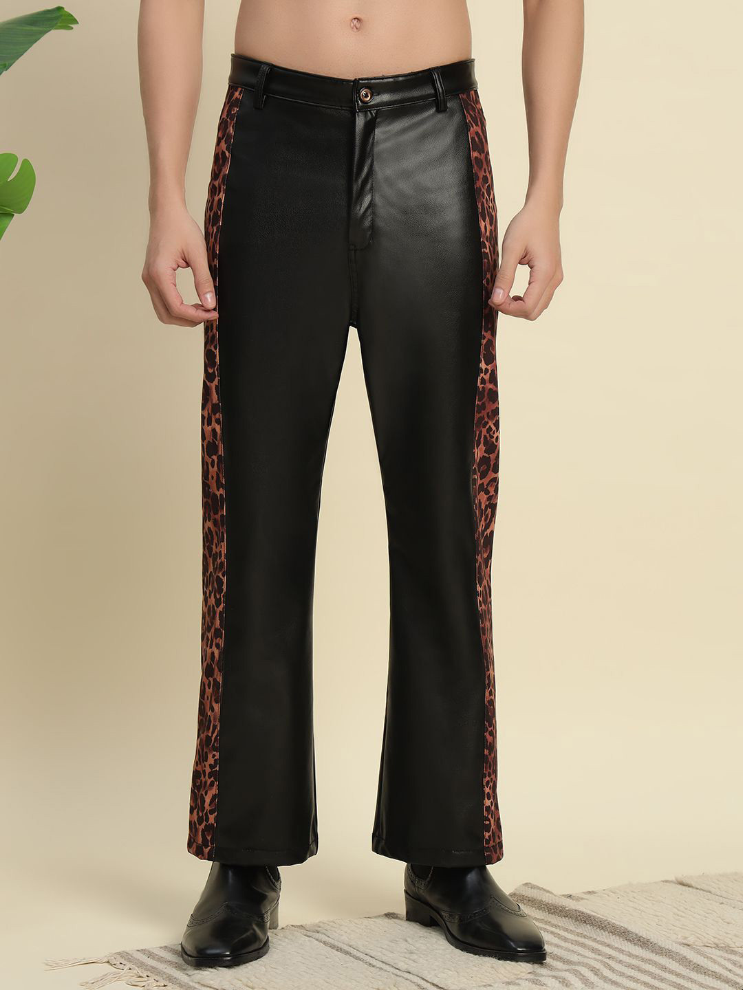 TANDUL Men Leather Trouser with Printed Detailes