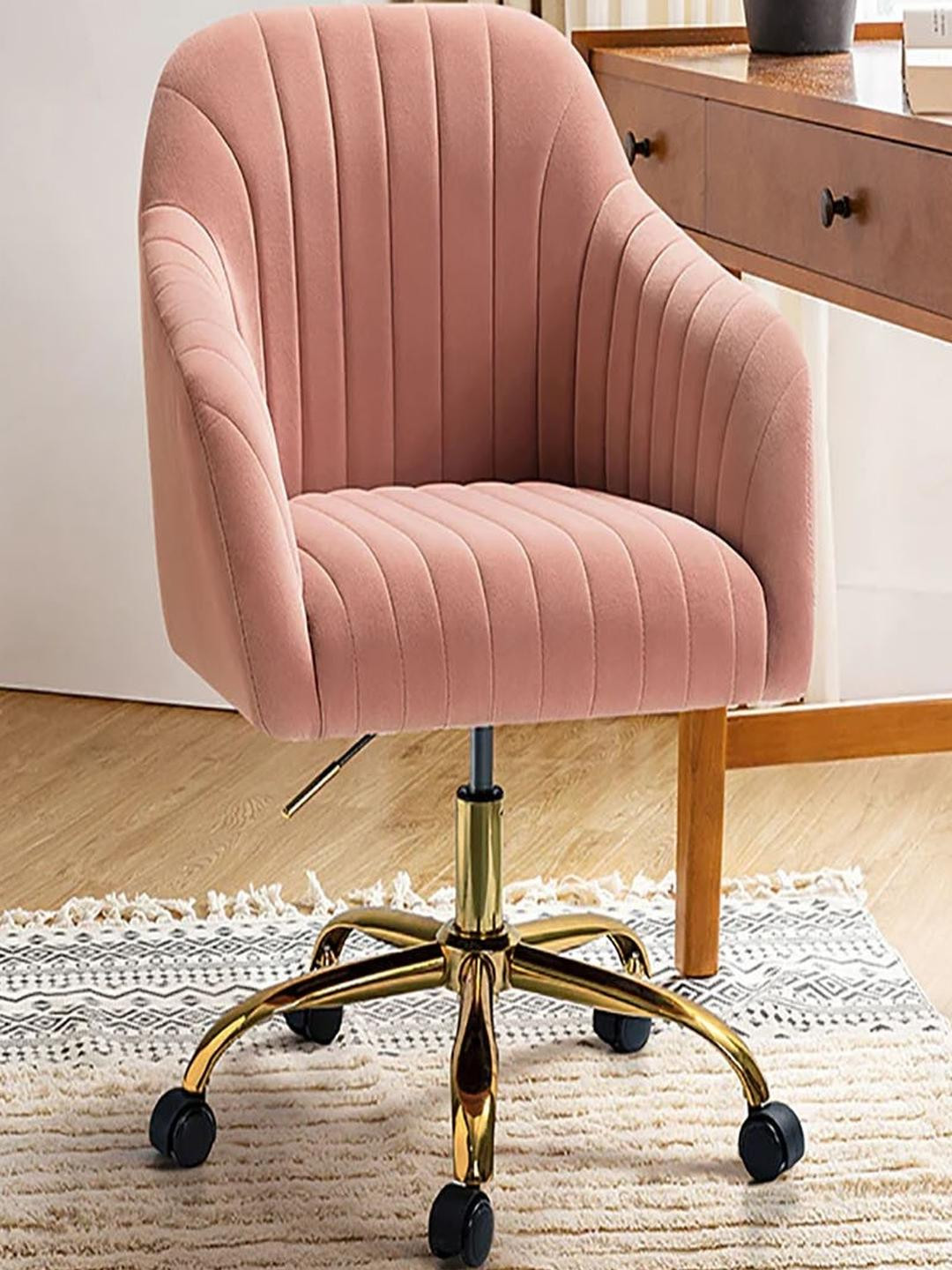 Doe Buck Velvet Finish Pink Adjustable Office Chair