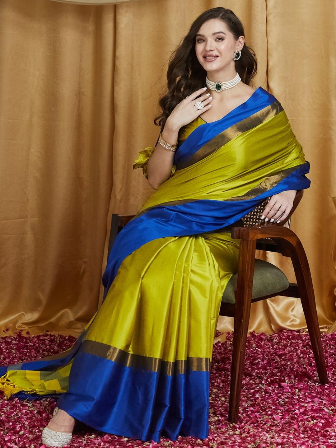 KAVINDI Women Traditional Banarasi Silk Cotton Saree with Blouse Piece