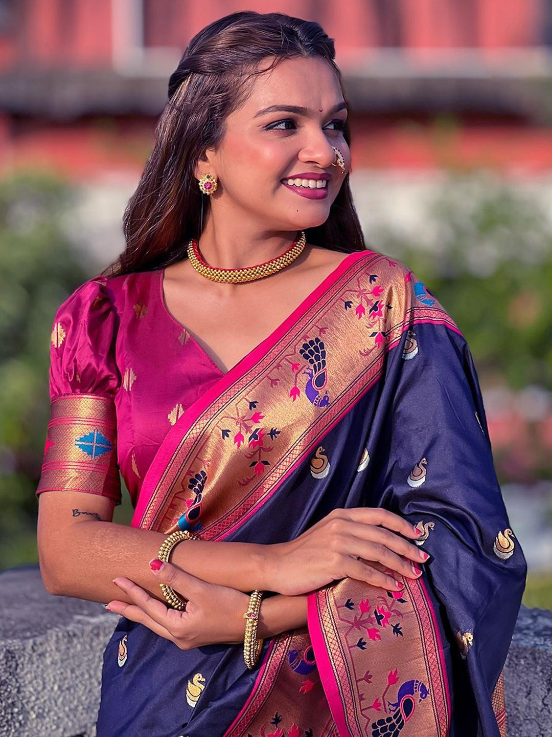 ELITE WEAVES Rajhans Woven Design Zari Paithani Saree